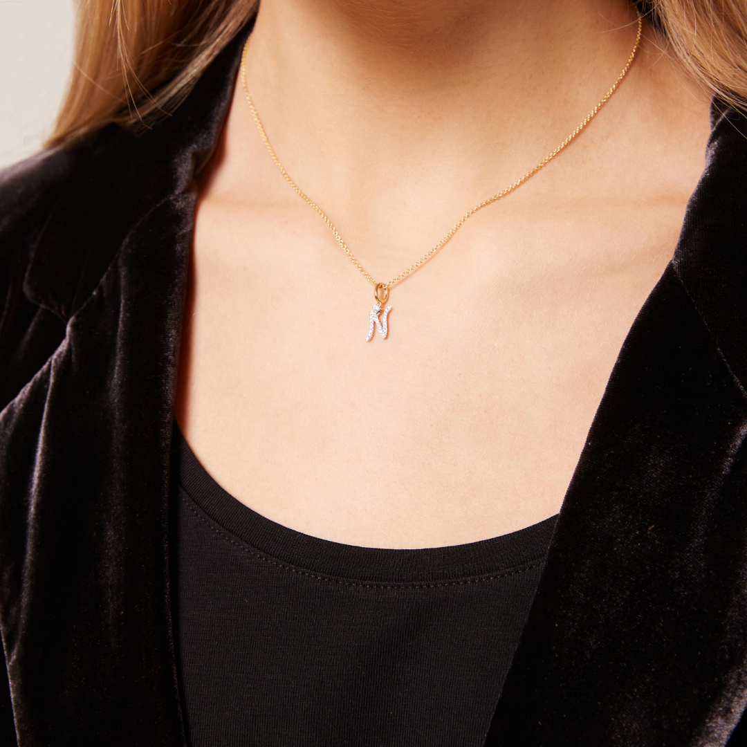 Squiggles "N" Diamond Pendant Necklace