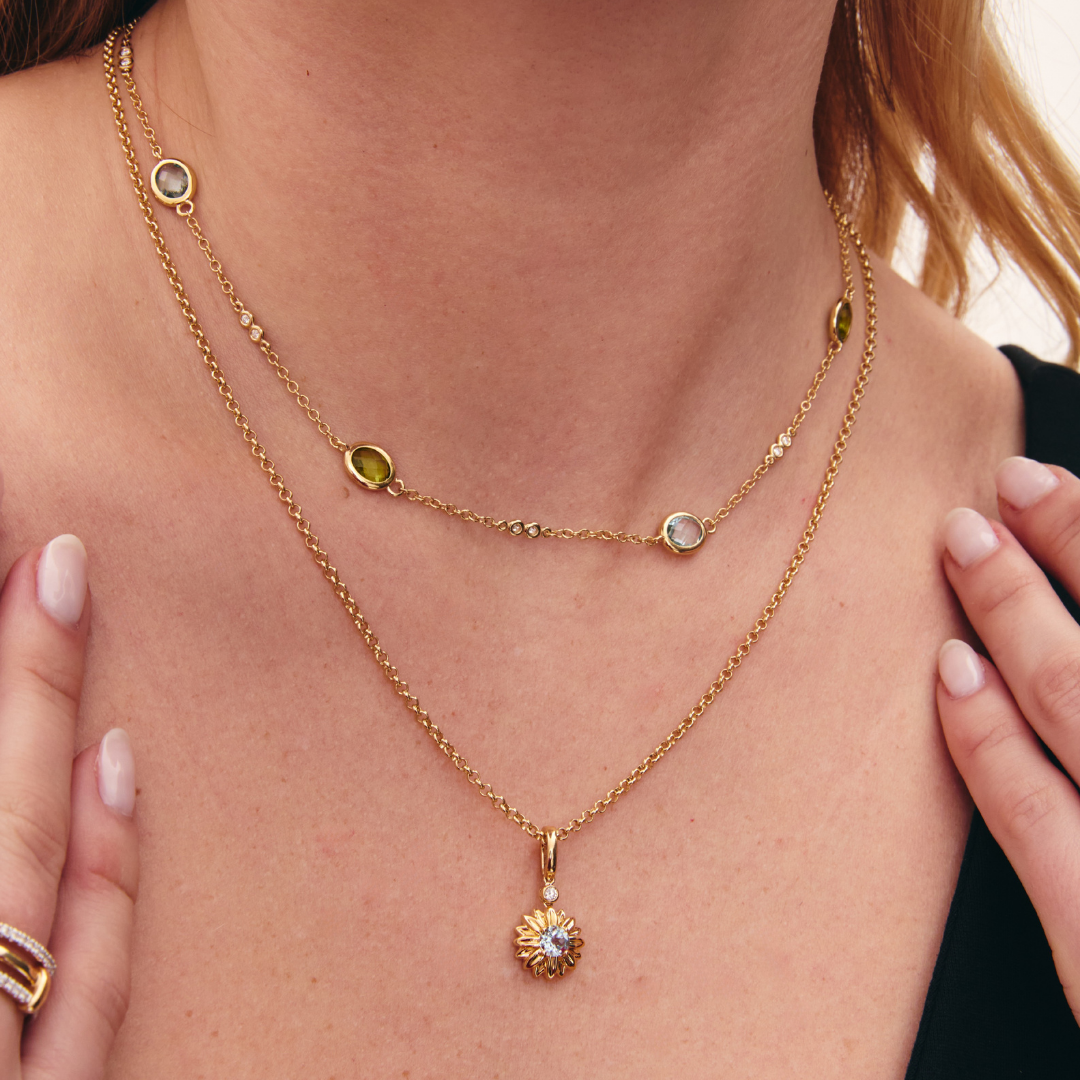 Detachable Blue Topaz Sunflower Pendant