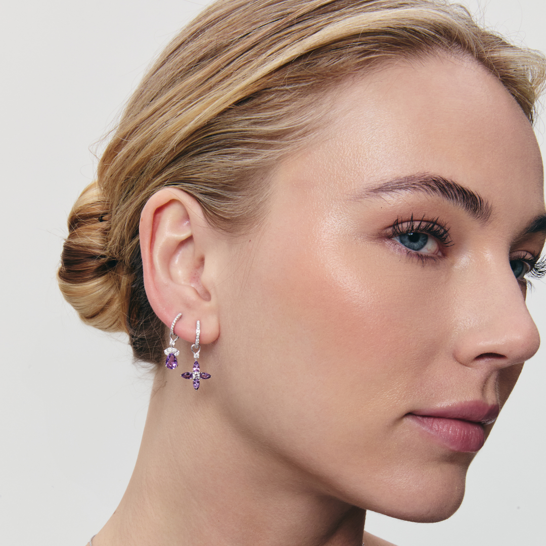 Pear Amethyst and Diamond Petal Detachable Drops