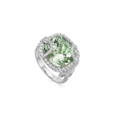 Special Editions Green Tourmaline and Diamond Cushion Ring