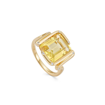 Special Editions Yellow Beryl and Diamond Zig Zag Sides Ring