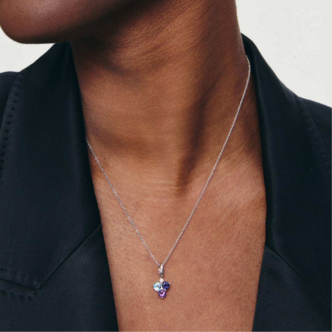 Detachable Cluster Blue Topaz, Iolite and Amethyst Pendant
