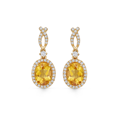 Special Editions Yellow Beryl and Diamond Cross Over Earrings