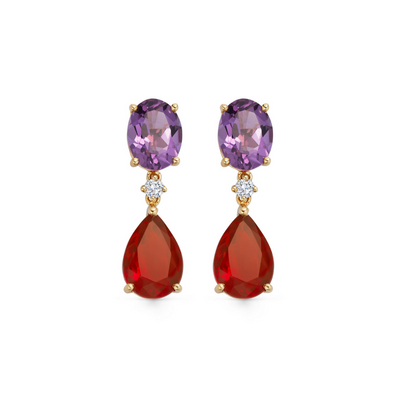 Special Editions Pear Fire Opal with Oval Amethyst and Diamond Earrings