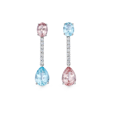 Special Editions Mismatched Aquamarine and Morganite, Diamond Earrings