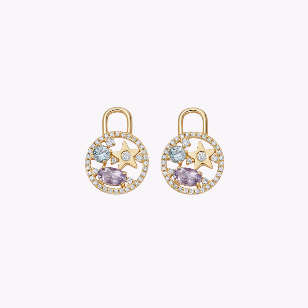 Fireworks Lavender Amethyst, Blue Topaz and Diamond Surround Cluster Drops