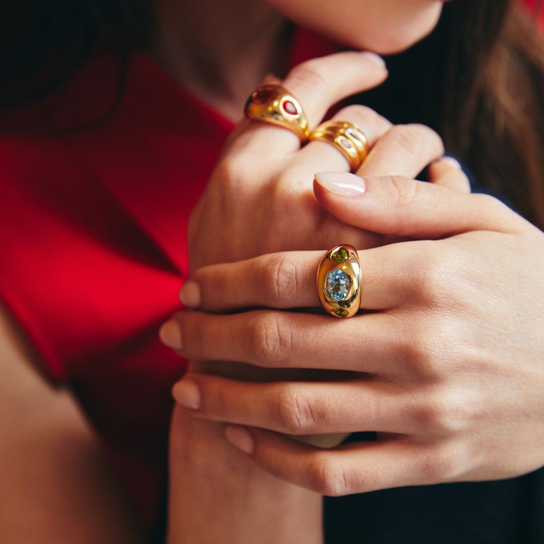 Everyday Gold Blue Topaz Oval and Peridot Ring