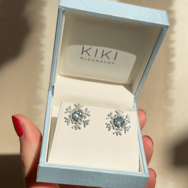 Snowflake Blue Topaz and Diamond Large Stud Earrings