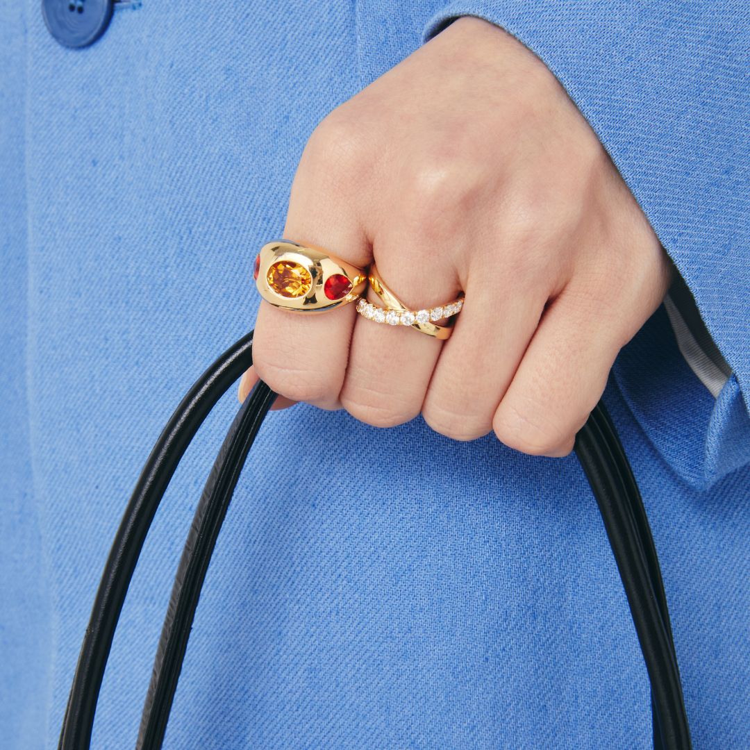 Everyday Gold Citrine Oval and Fire Opal Pear Ring