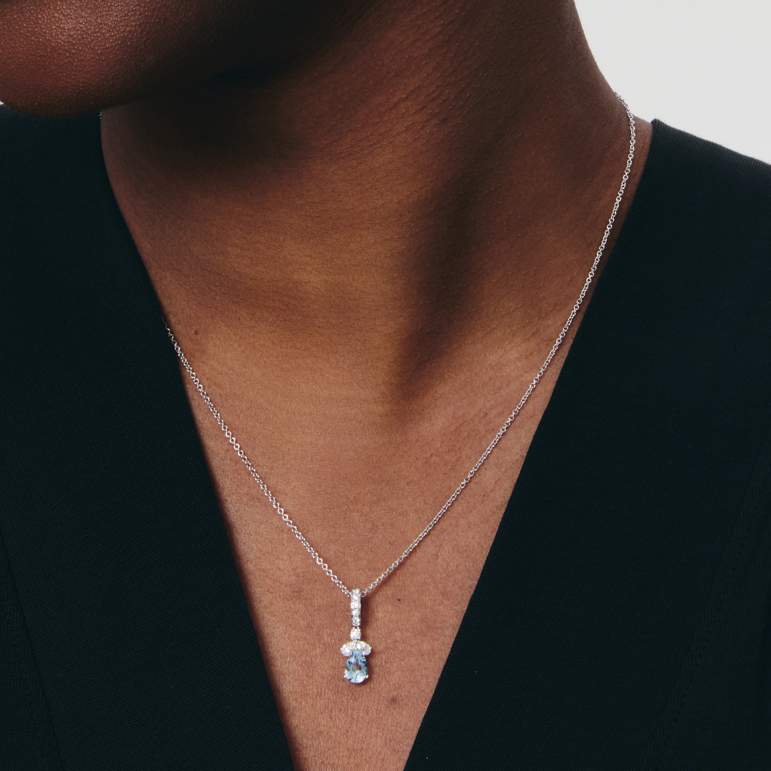 Detachable Pear Blue Topaz and Diamond Petal Top Pendant