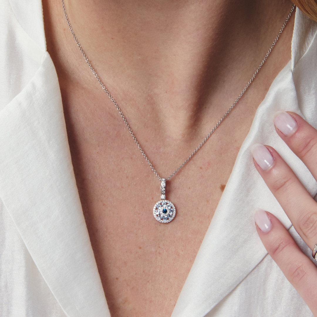 Detachable Sapphire, Blue Topaz and Diamond Evil Eye Pendant