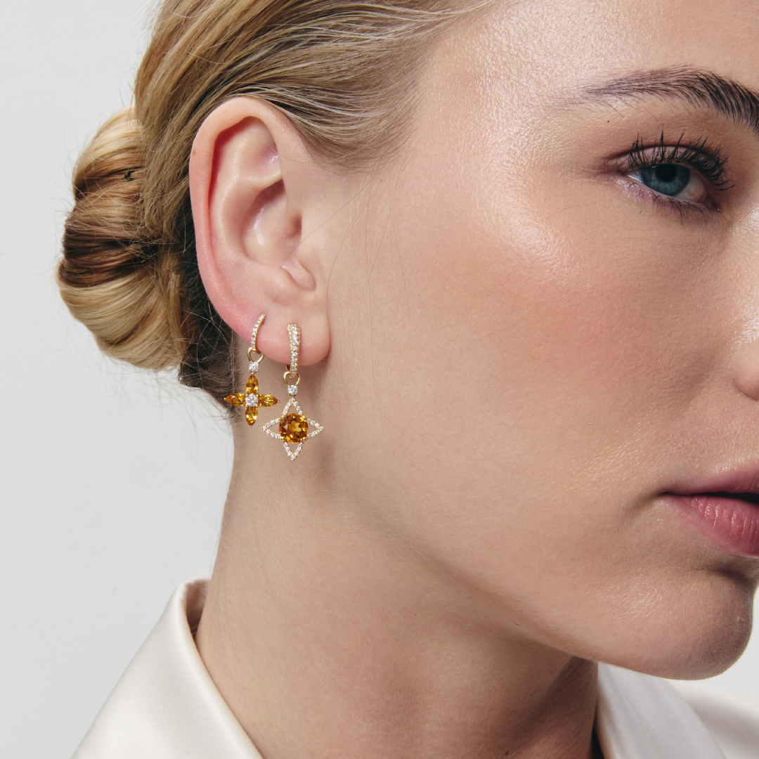 Citrine and Diamond Pointed Petal Detachable Drops