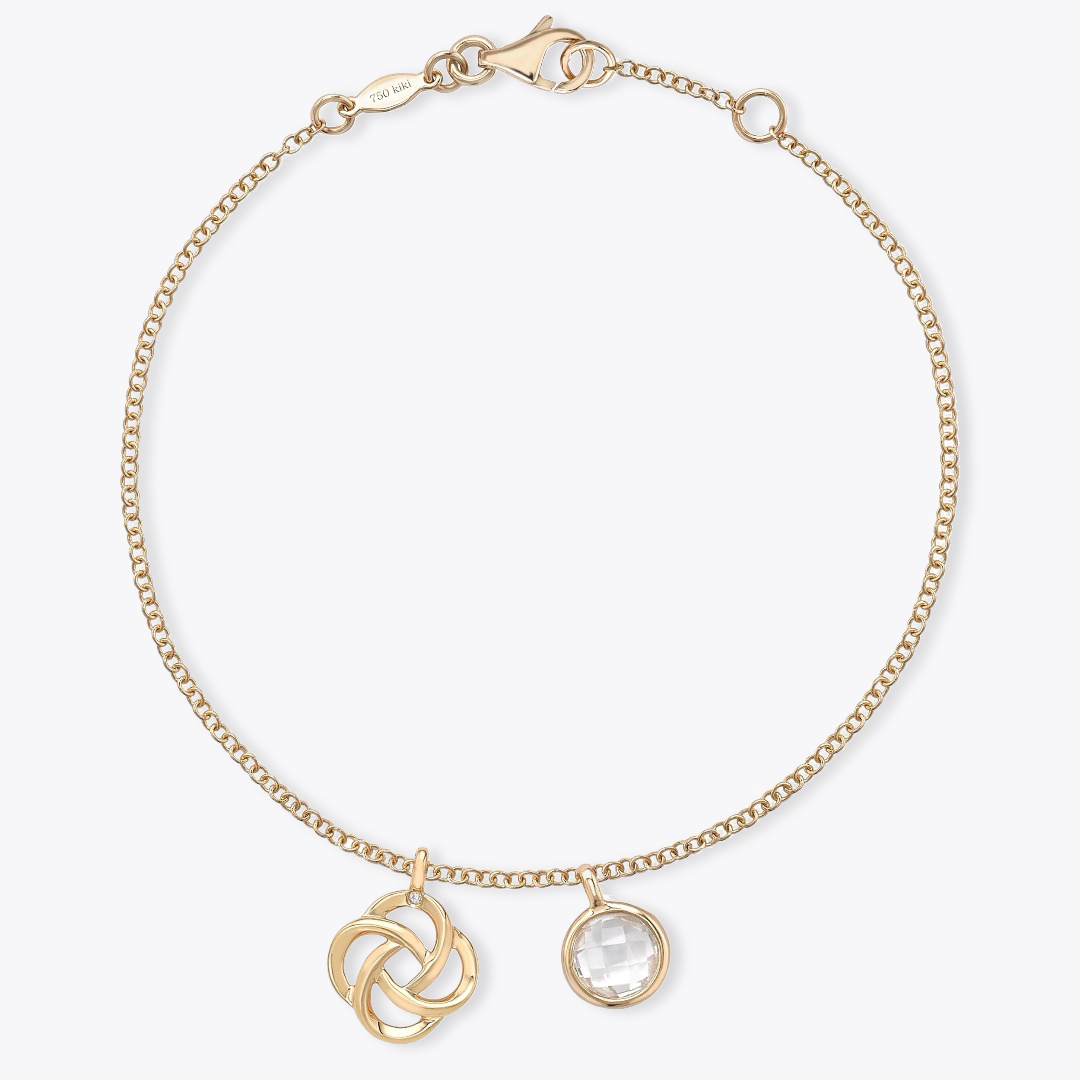 White Topaz with Rose Charm Bracelet in Yellow Gold