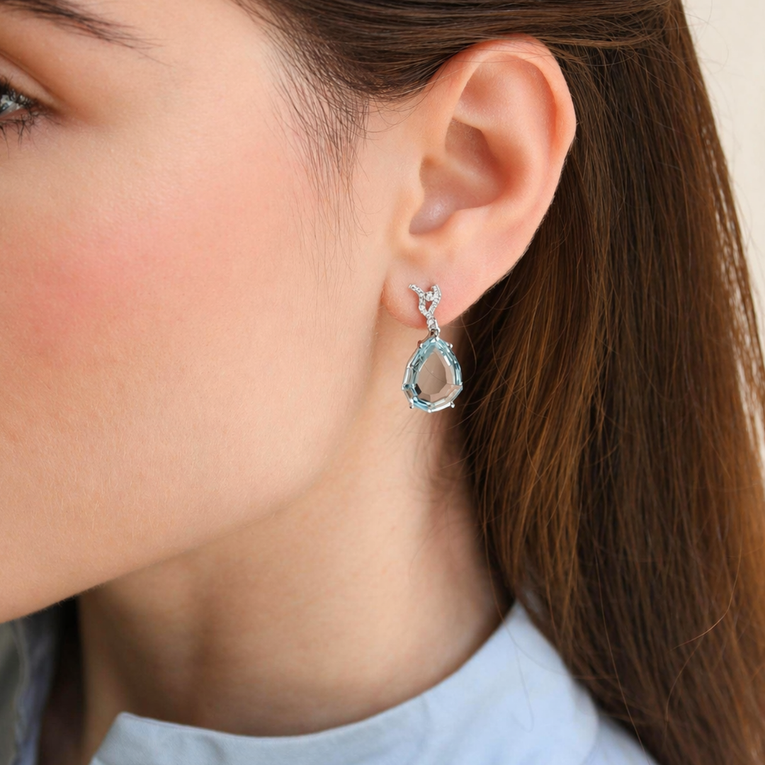 Wings Over Water Pear Green Beryl and Diamond Wave Detail Earrings