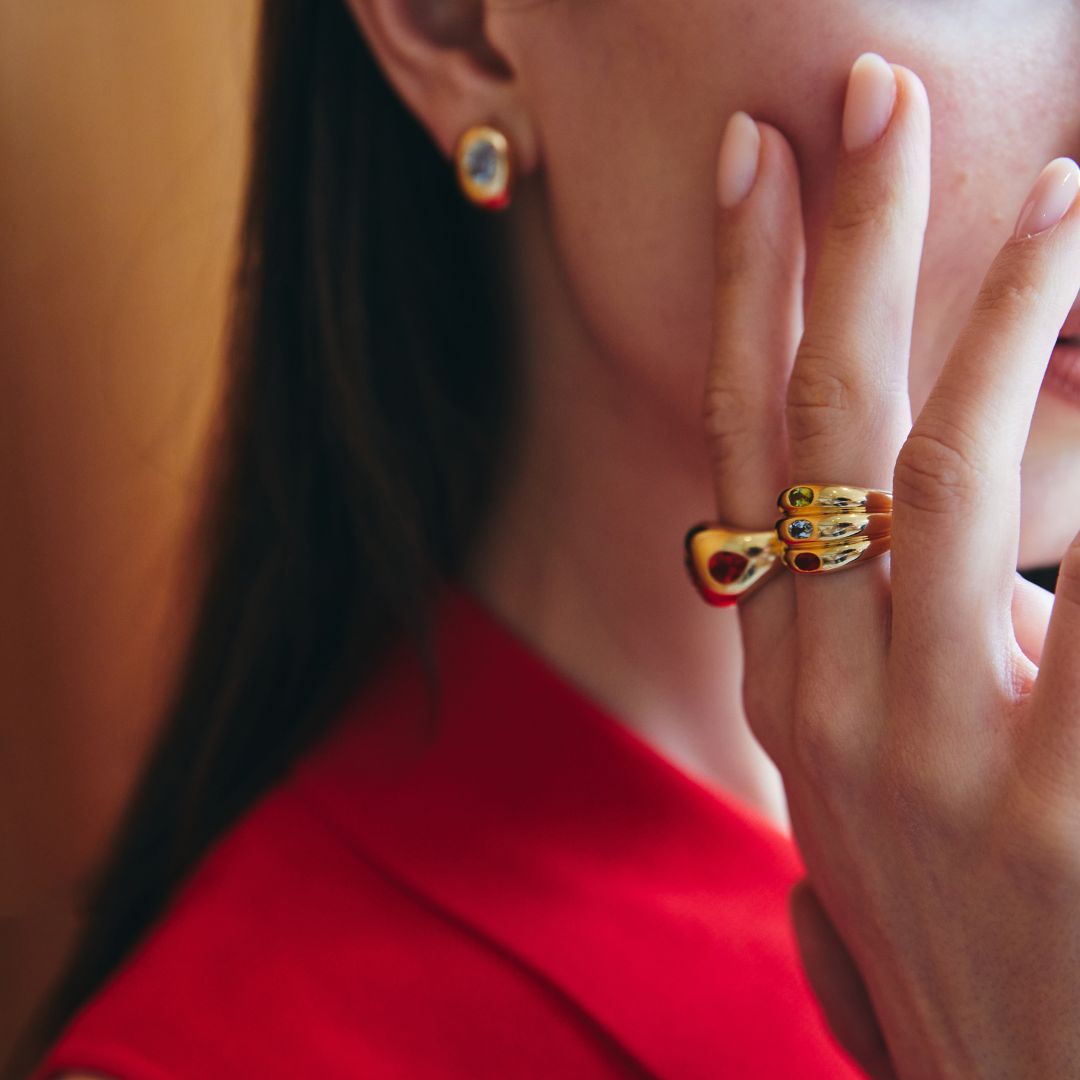 Everyday Gold Multi Gemstone Triple Band Ring