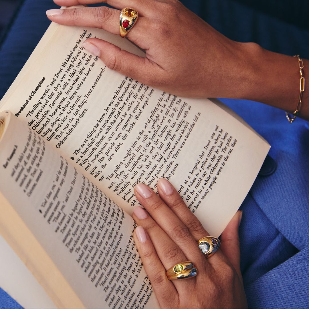 Everyday Gold Blue Topaz and Peridot Double Band Ring