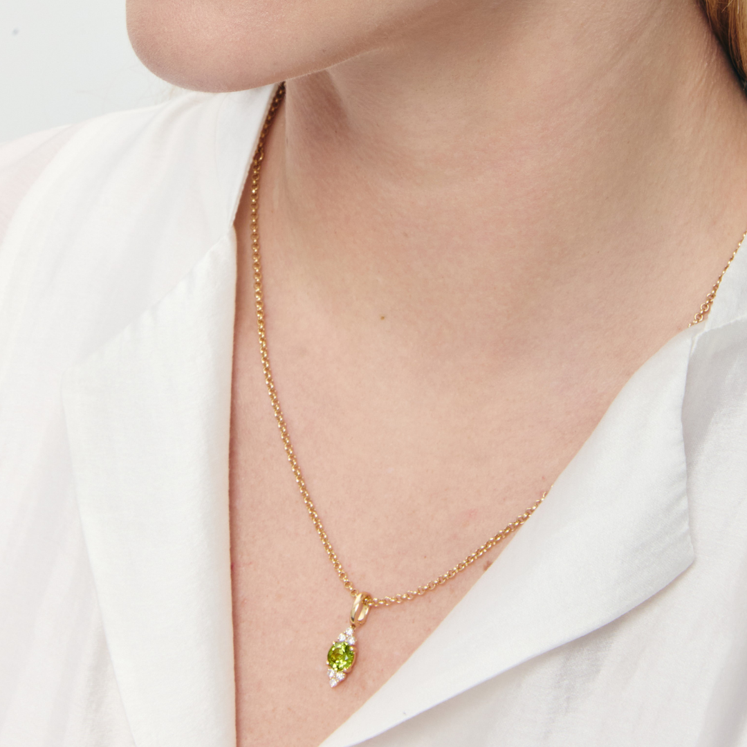 Detachable Peridot and Tri Diamond Tipped Pendant