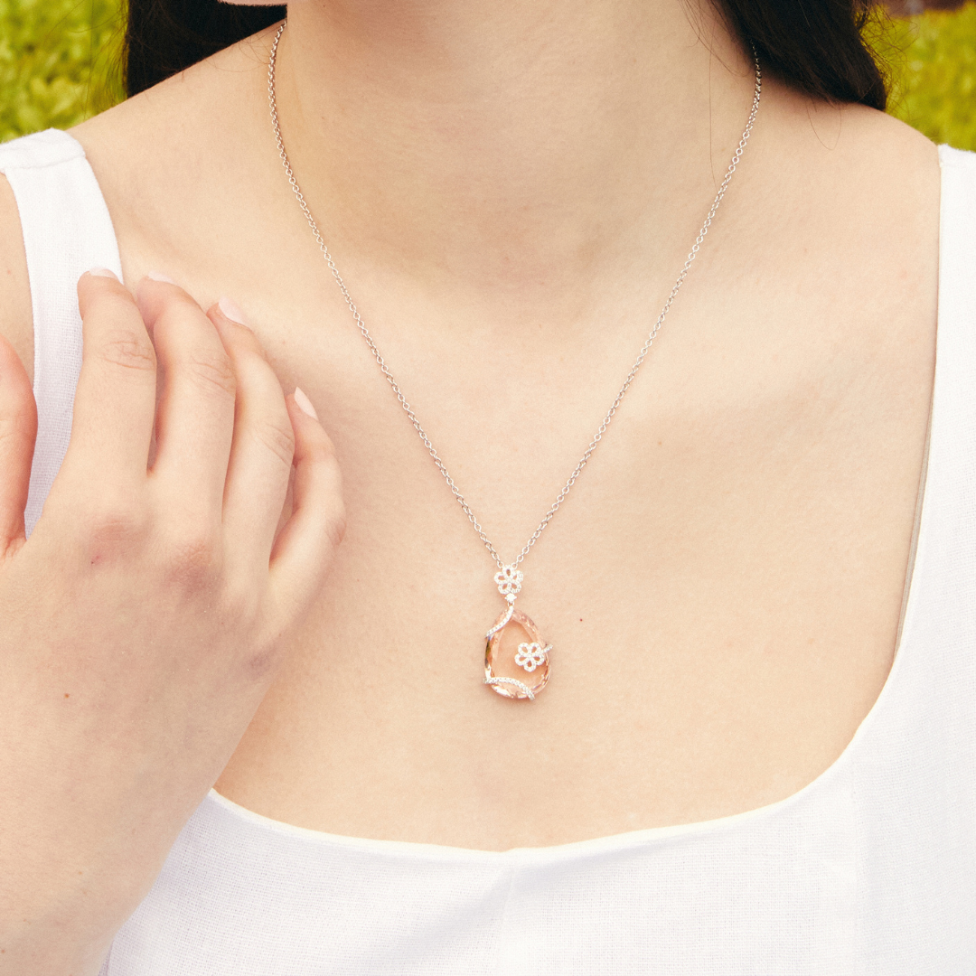 Petals Morganite and Diamond Flower Wrap Pendant