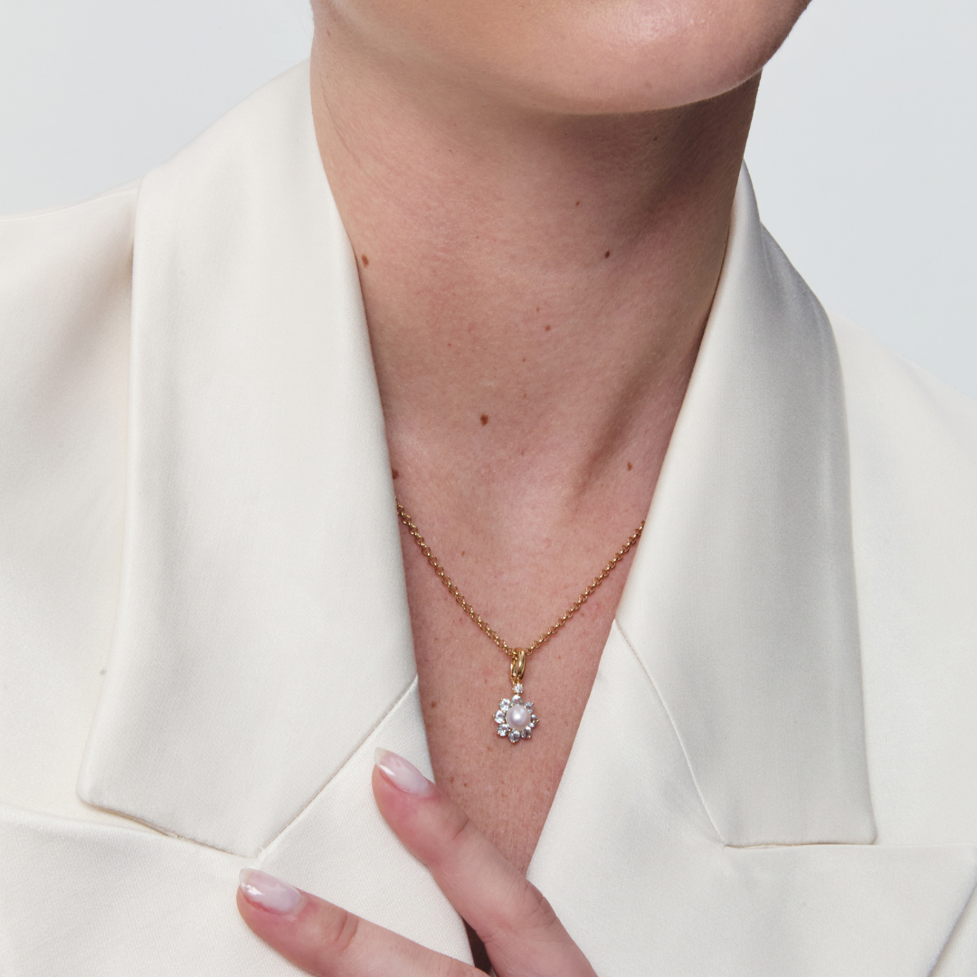 Detachable Cluster Pearl and Blue Topaz Pendant