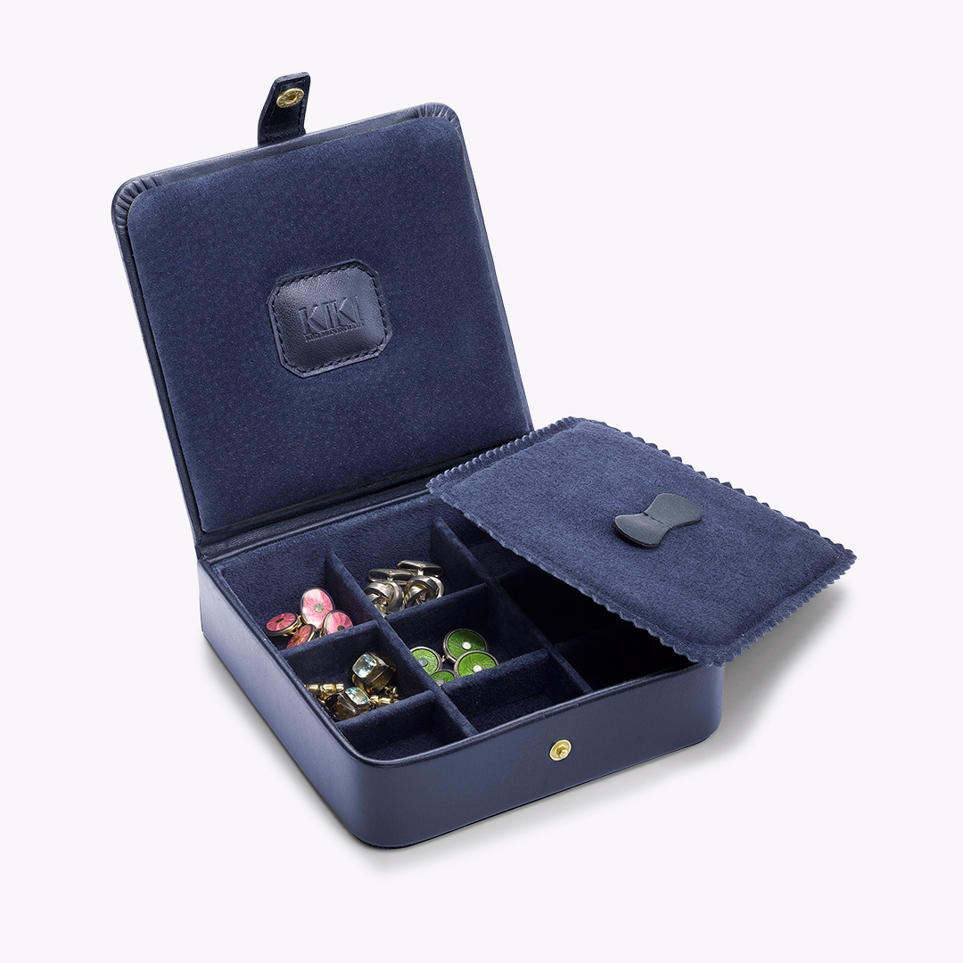 Navy Leather Cufflink/Stud Box