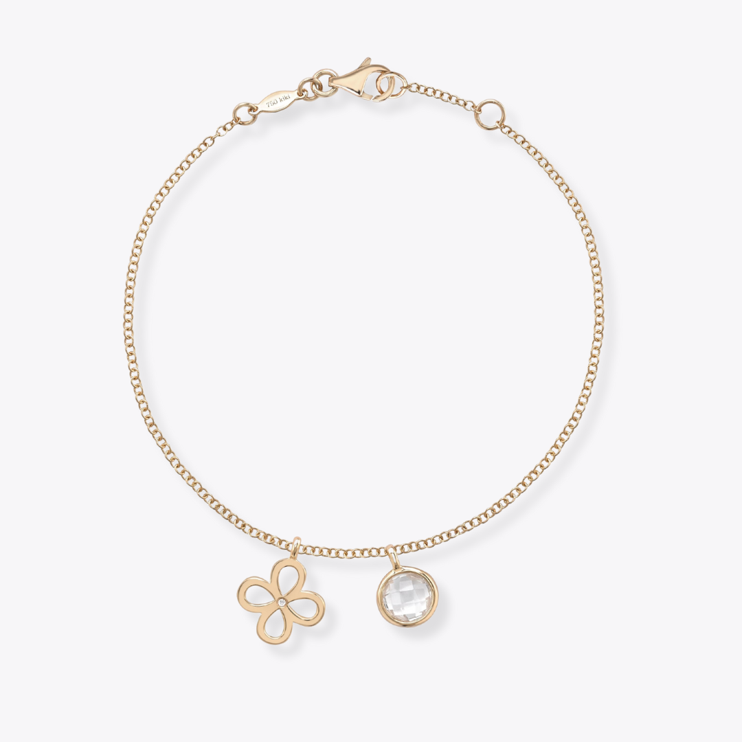 Bridesmaid White Topaz and Diamond Clover Bracelet