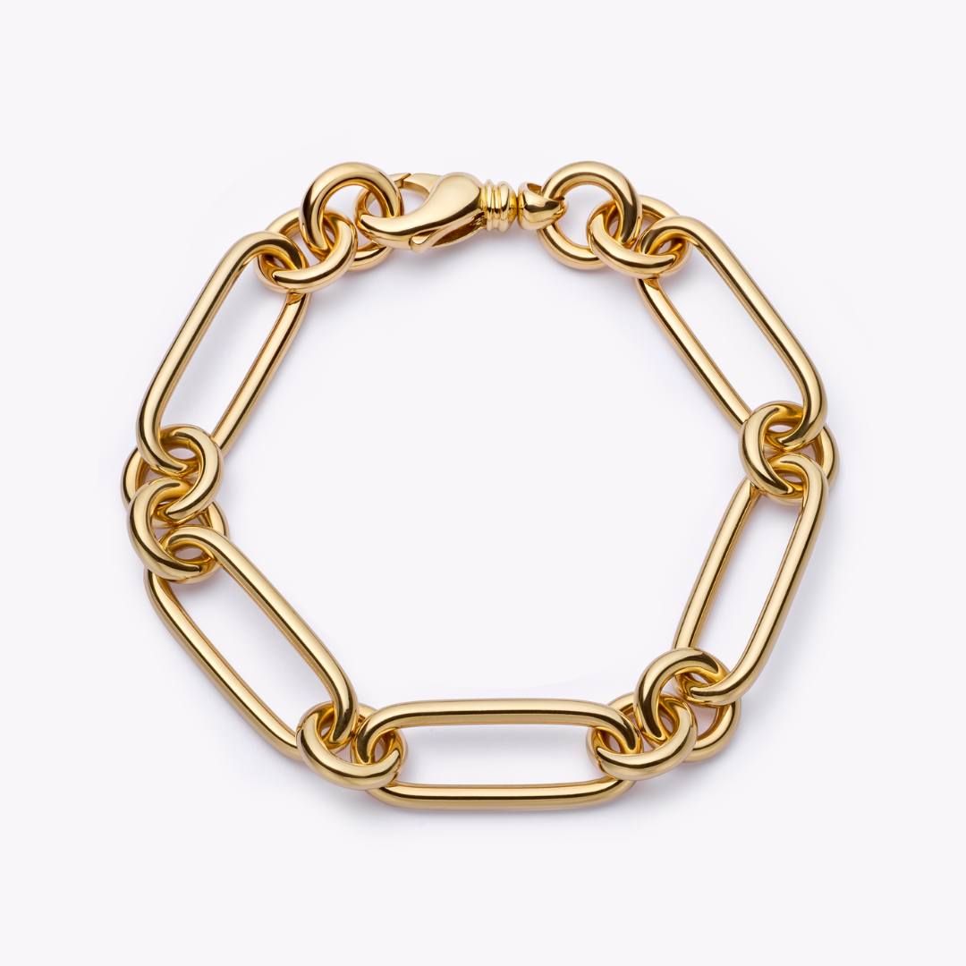 Everyday Gold Elongated Oval and Round Link Bracelet