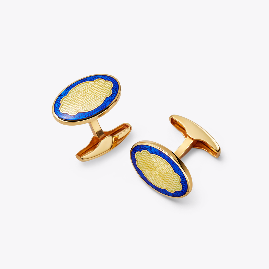 Florence Yellow Center and Royal Blue Border Enamel Cufflinks Kiki McDonough