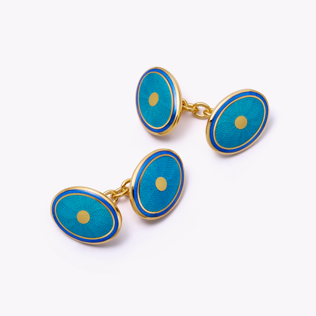 Feather Azure and Royal Blue Enamel Cufflinks