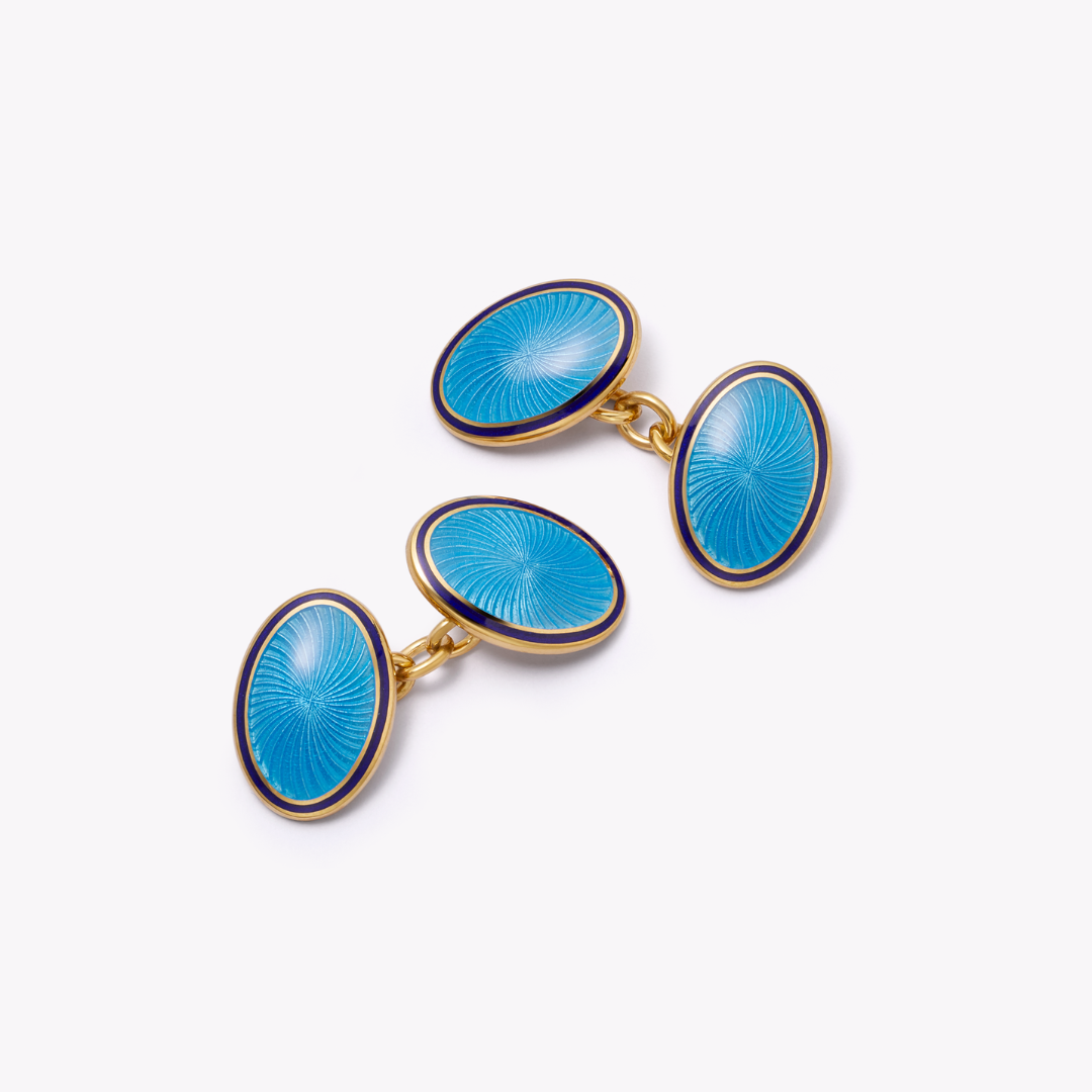 Rome Sky Blue and Navy Border Enamel Cufflinks