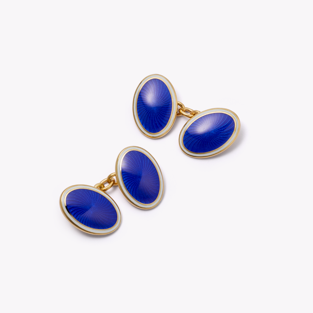 Rome Dark Blue and White Border Enamel Cufflinks