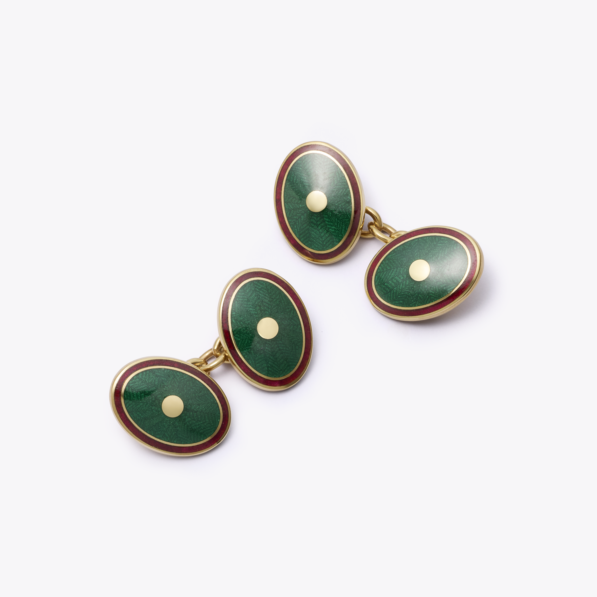 Feather Green and Red Enamel Cufflinks