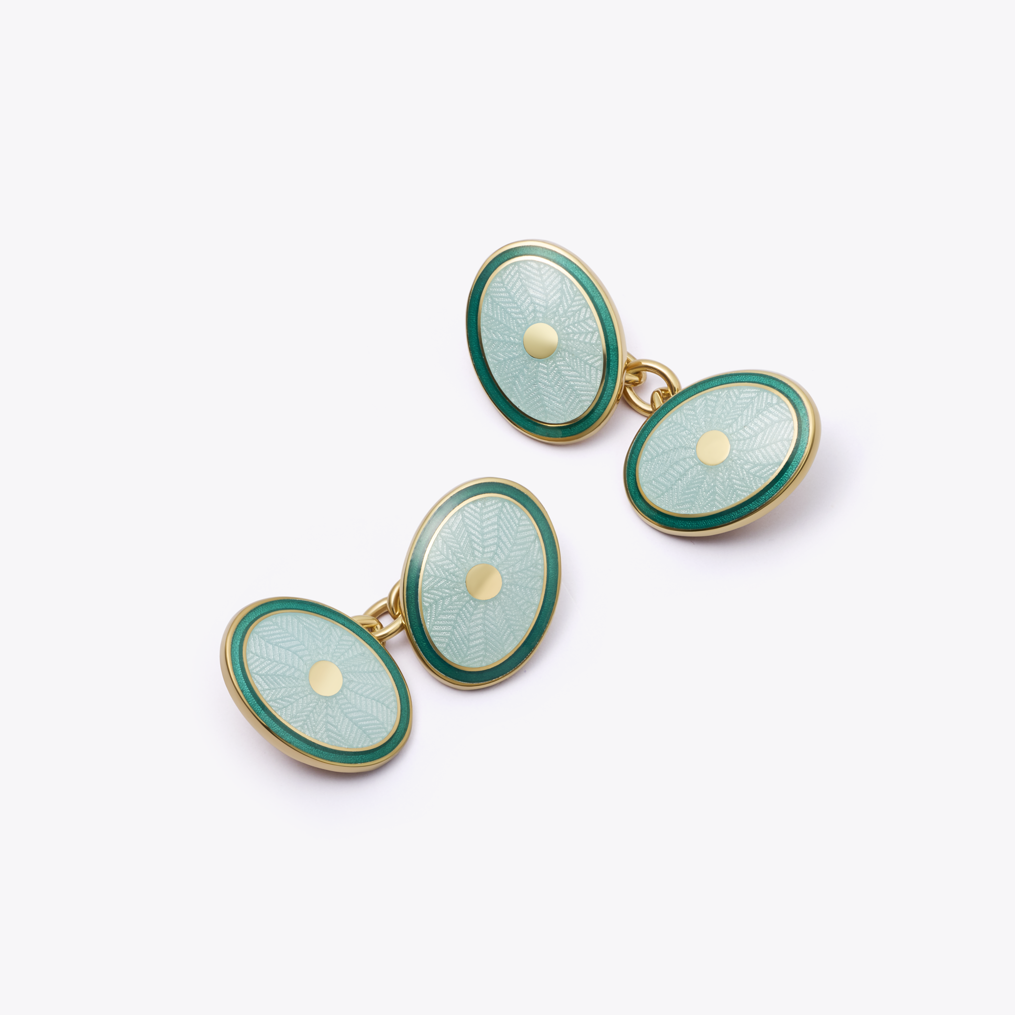 Feather Mint and Green Enamel Cufflinks