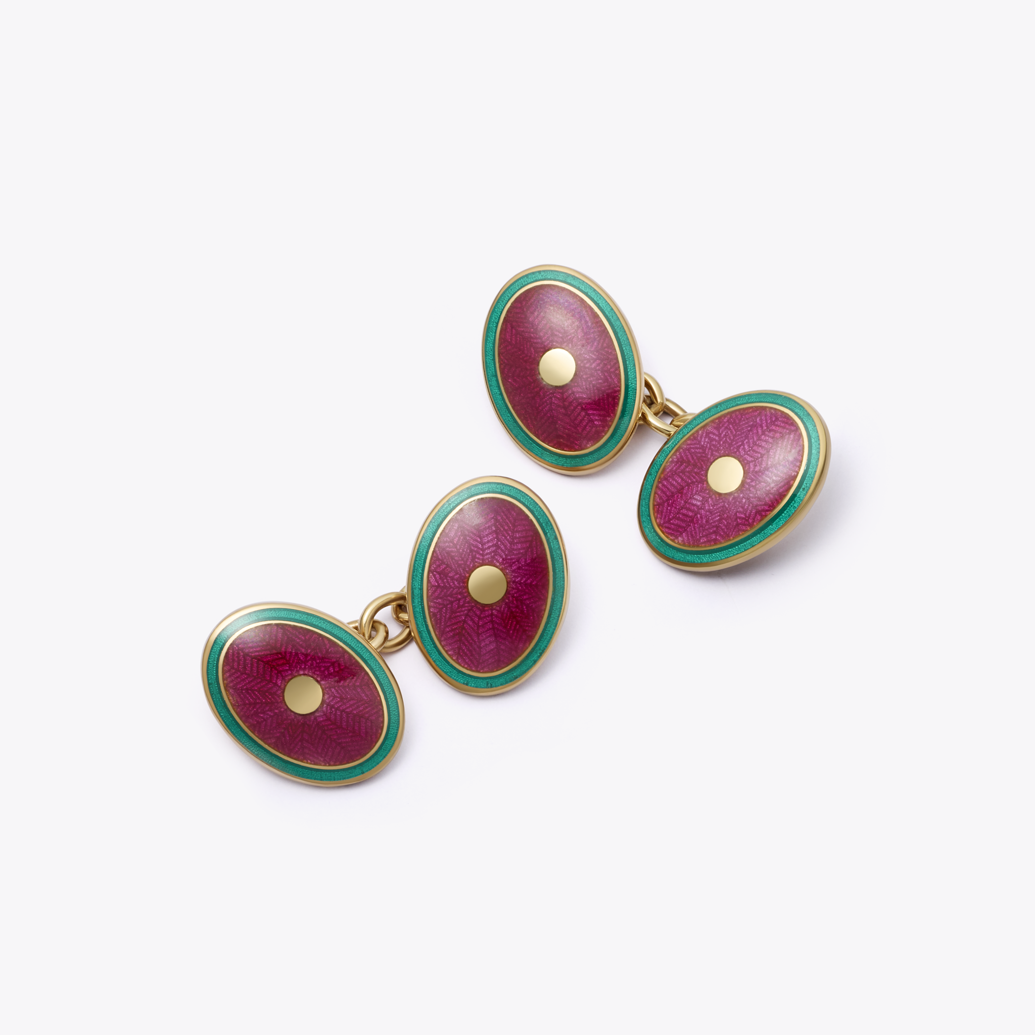 Feather Dark Pink and Green Enamel Cufflinks