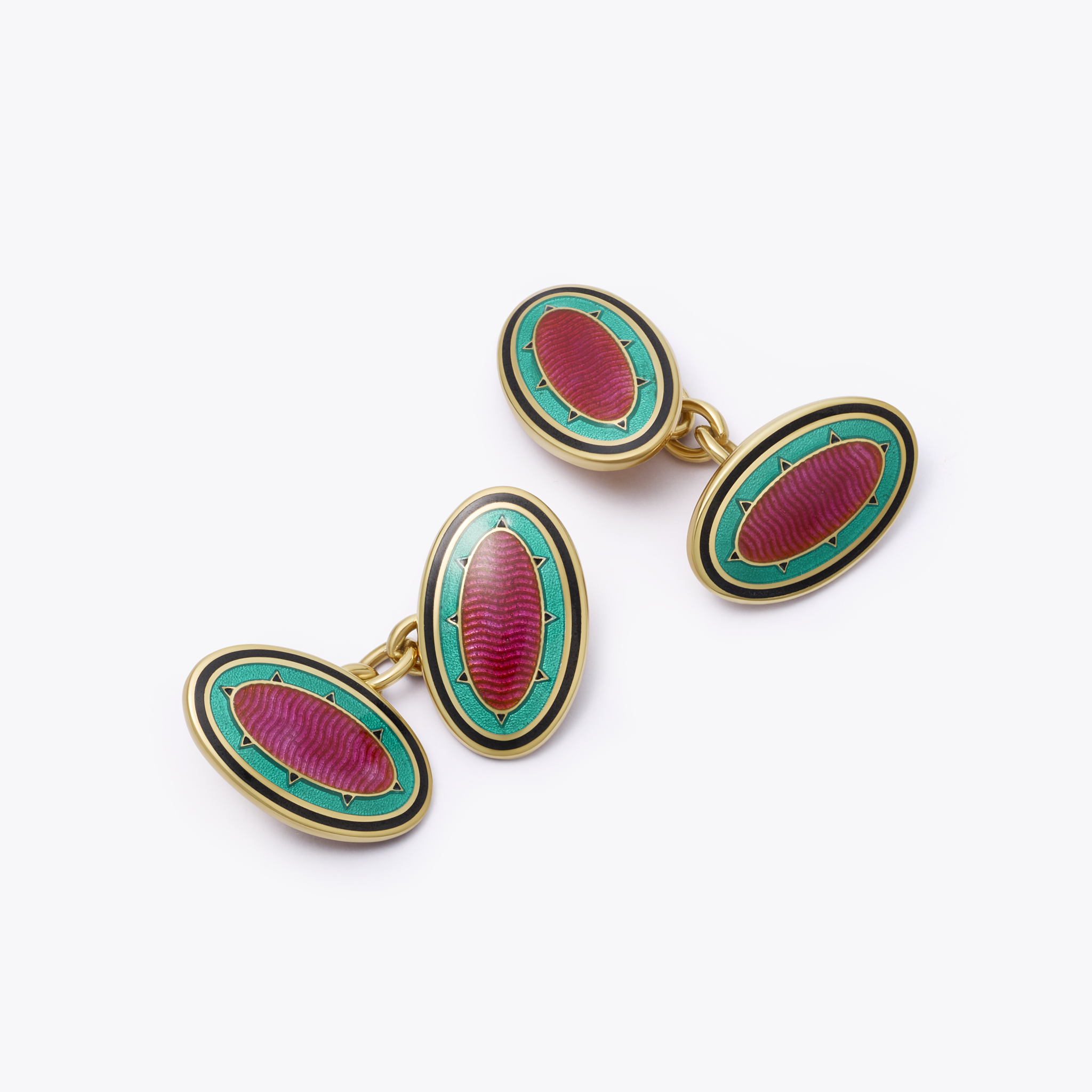 Coco Dark Pink and Green Enamel Cufflinks