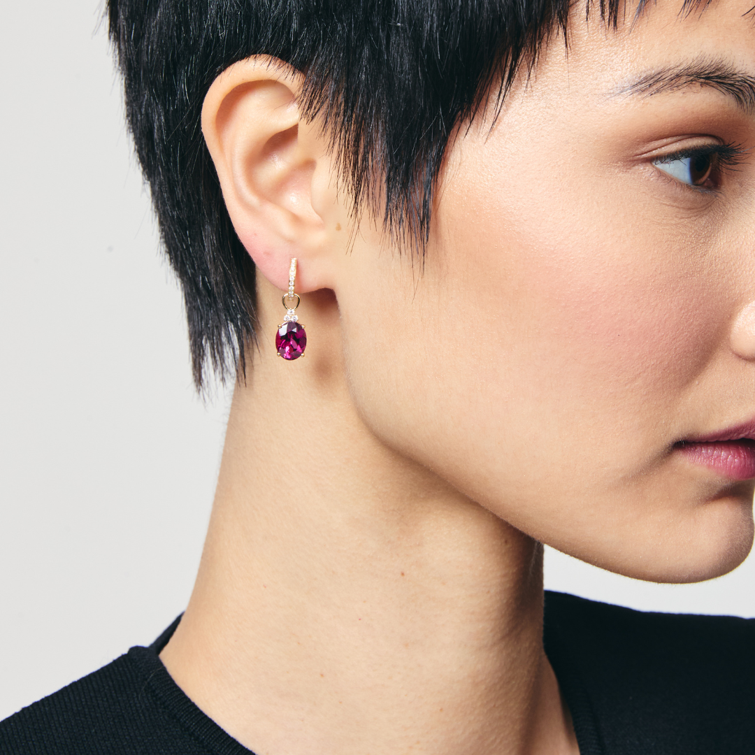 Rhodolite Garnet and Diamond Oval Detachable Drops