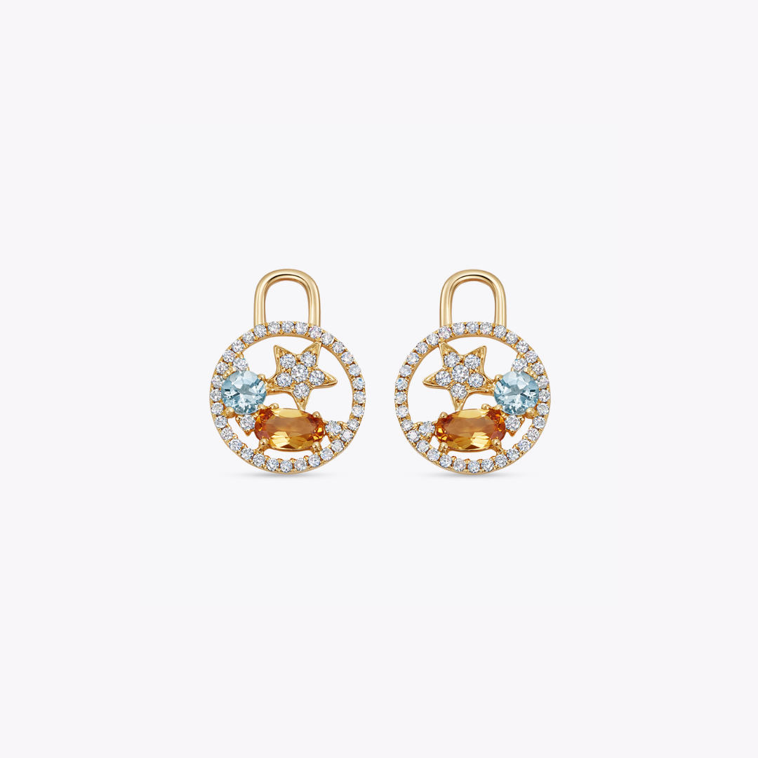 Fireworks Citrine, Blue Topaz and Diamond Surround Cluster Drops