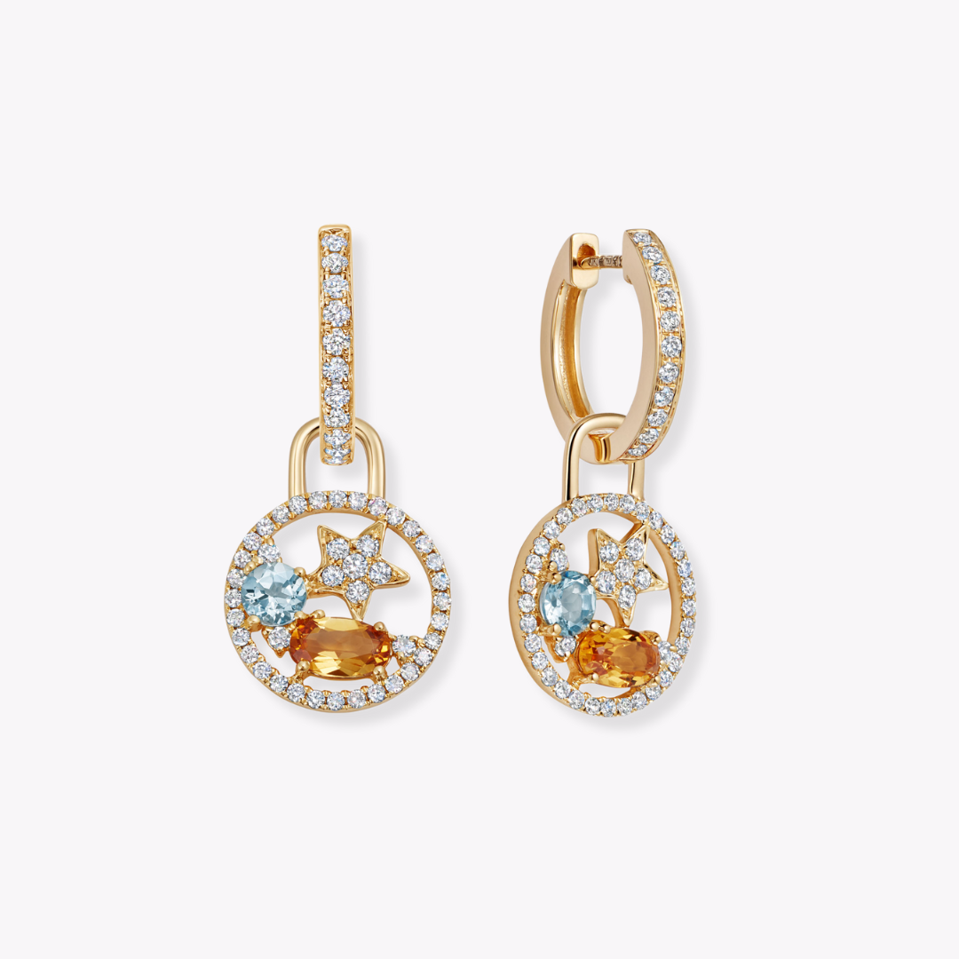 Fireworks Citrine, Blue Topaz and Diamond Surround Cluster Drops