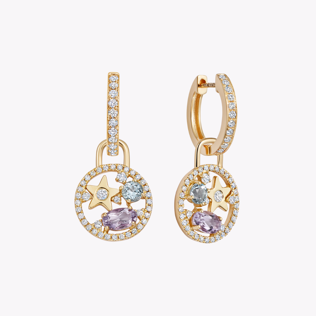 Fireworks Lavender Amethyst, Blue Topaz and Diamond Surround Cluster Drops