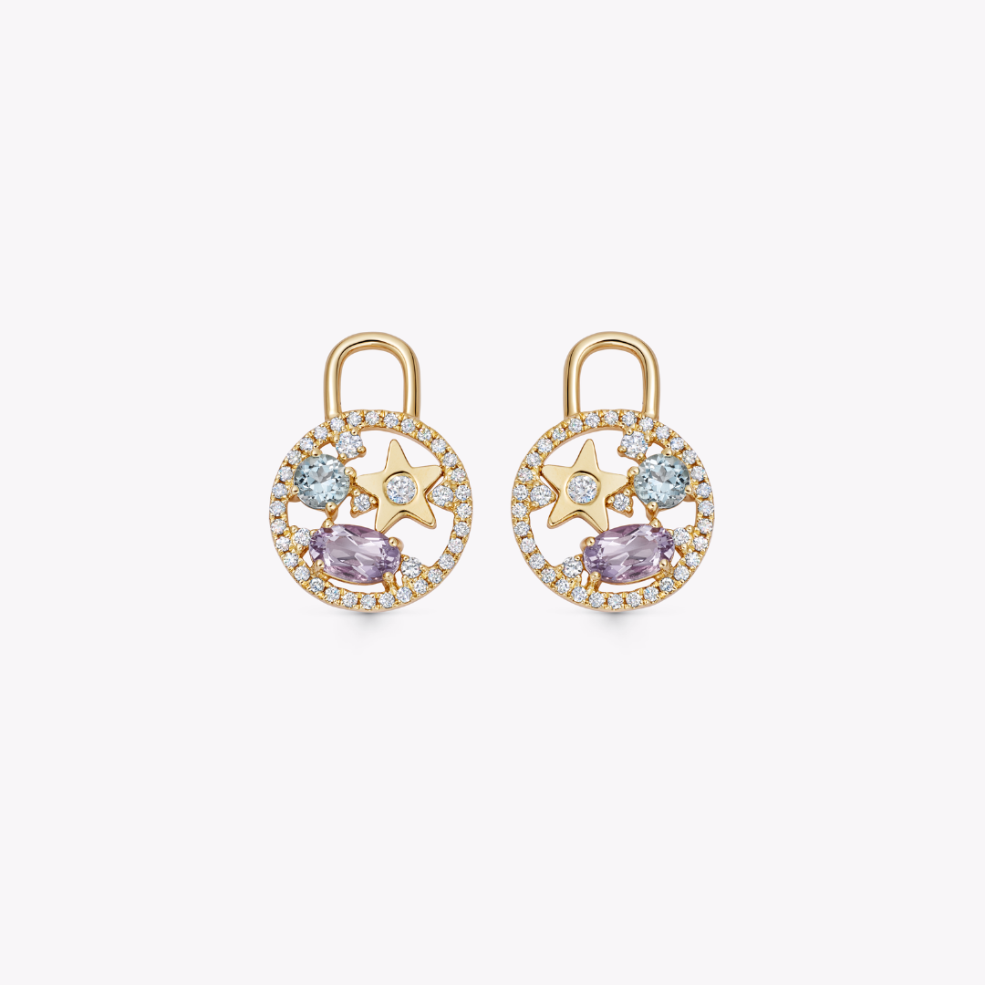 Fireworks Lavender Amethyst, Blue Topaz and Diamond Surround Cluster Drops