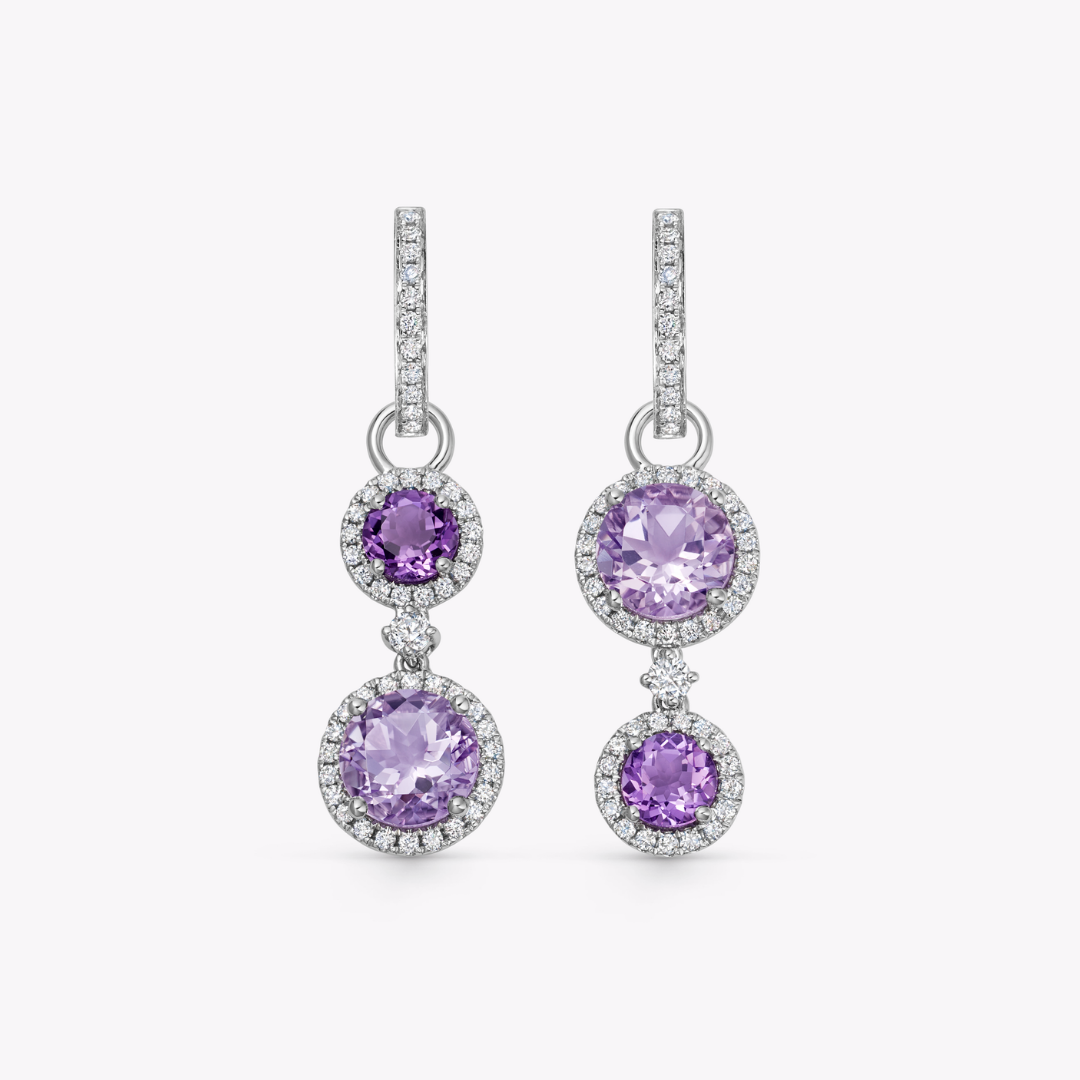 Lavender Amethyst, Amethyst and Diamond Surround Mismatched Detachable Drops