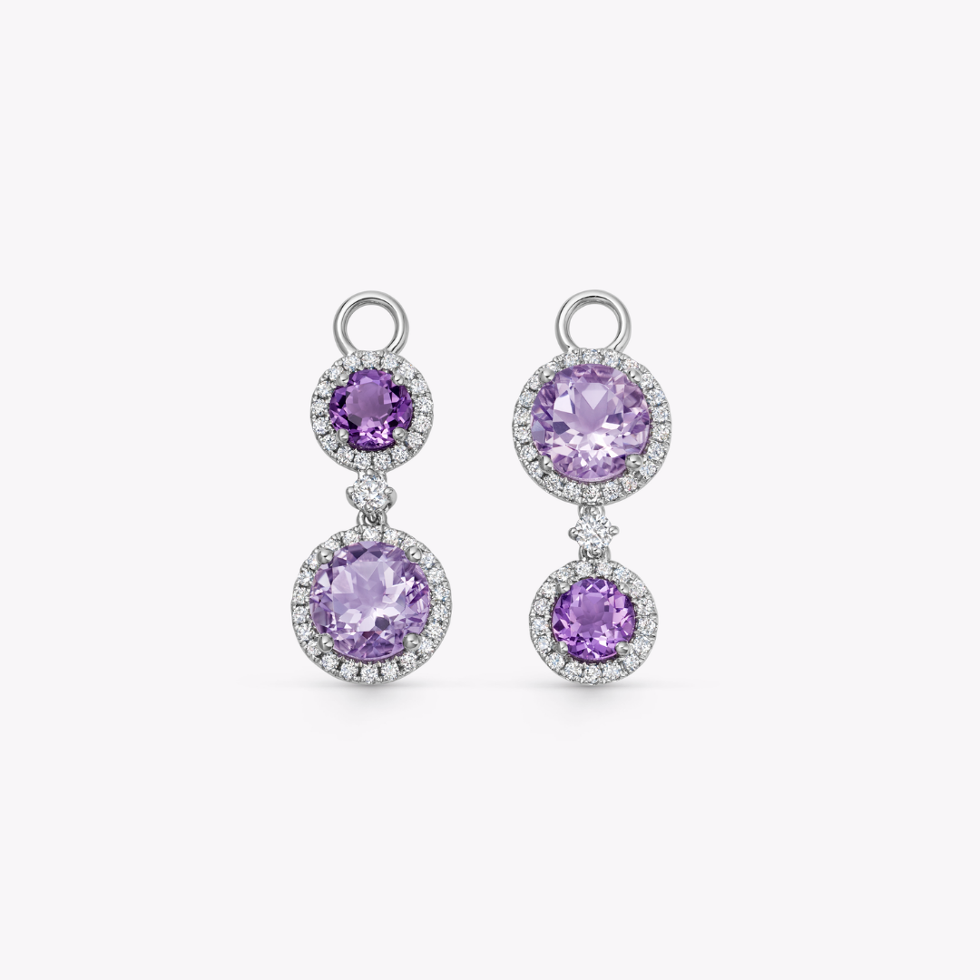 Lavender Amethyst, Amethyst and Diamond Surround Mismatched Detachable Drops