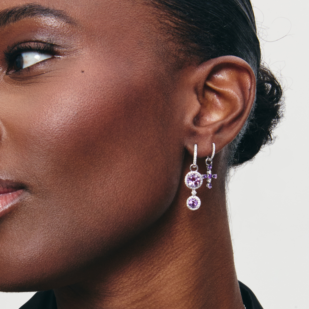 Lavender Amethyst, Amethyst and Diamond Surround Mismatched Detachable Drops