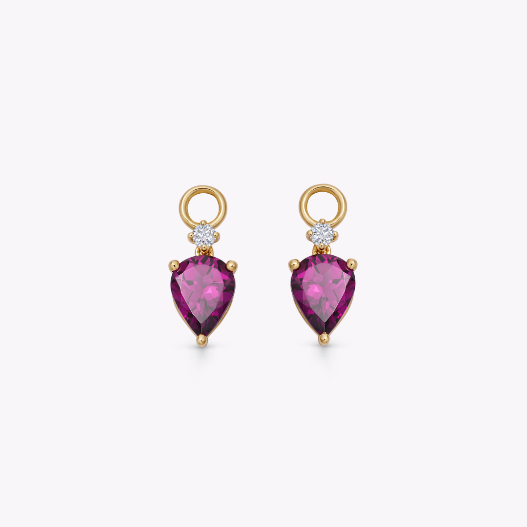 Pear Rhodolite Garnet and Diamond Accent Detachable Drops