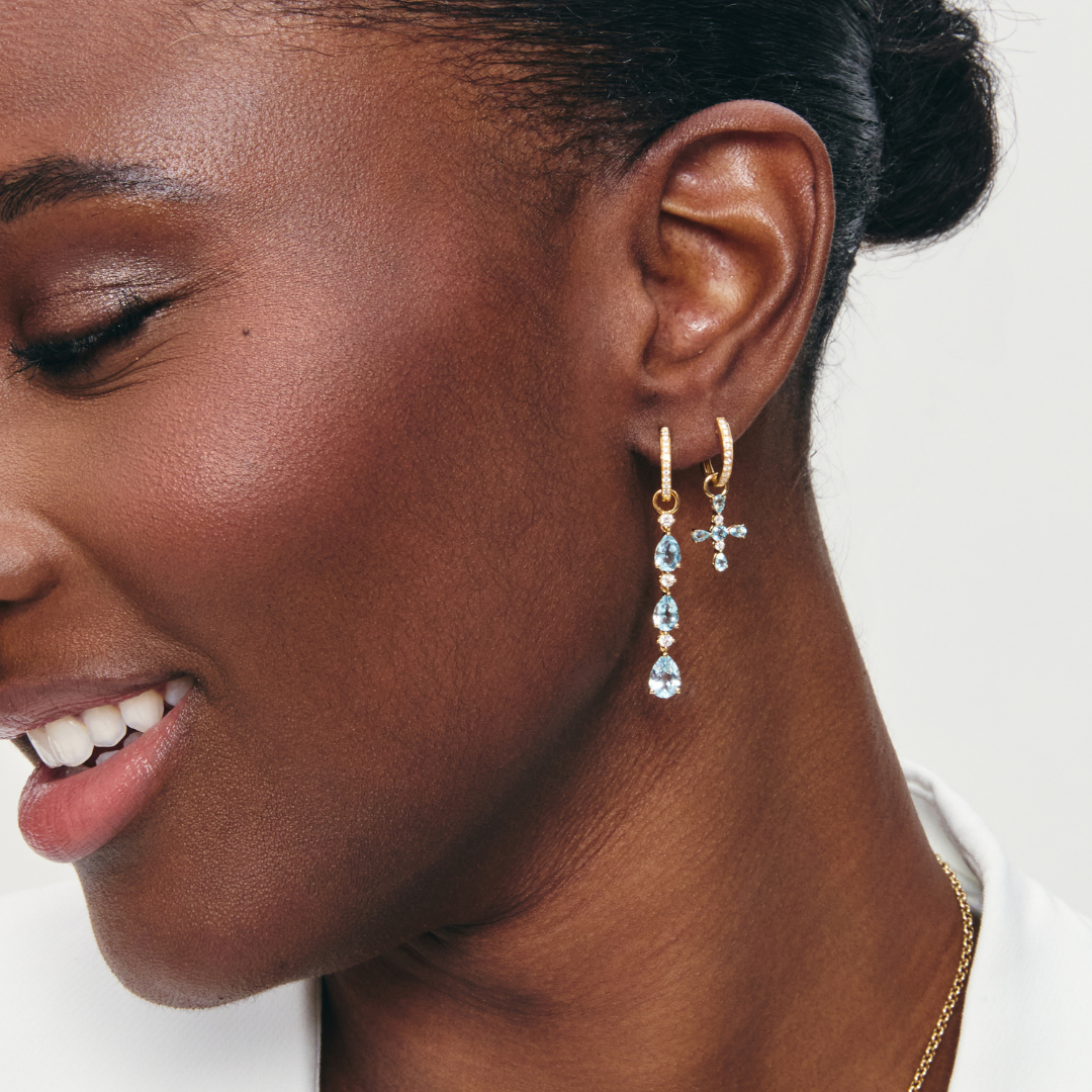 Detachable Blue Topaz and Tri Diamond Tipped Pendant