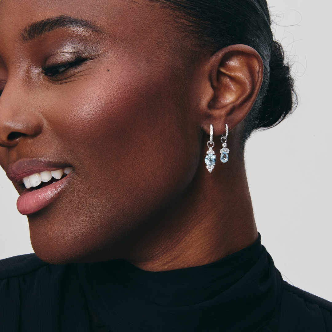 Pear Blue Topaz and Diamond Petal Detachable Drops