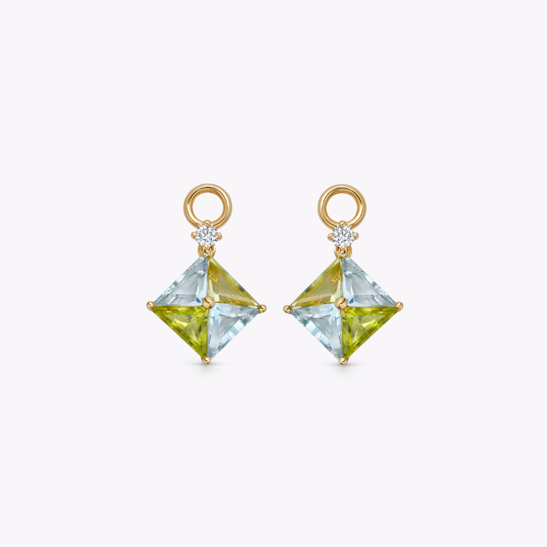 Harlequin Blue Topaz and Peridot Detachable Drops