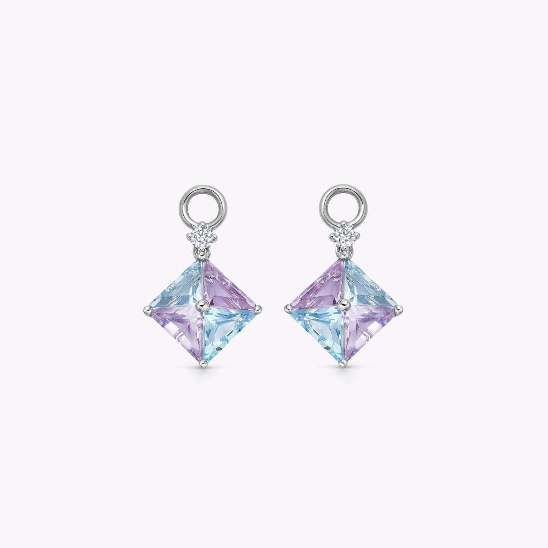 Harlequin Blue Topaz and Lavender Amethyst Detachable Drops