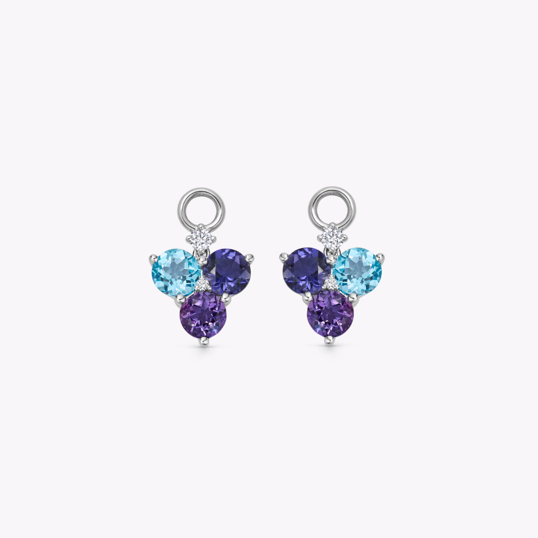 Cluster Blue Topaz, Iolite and Amethyst Detachable Drops