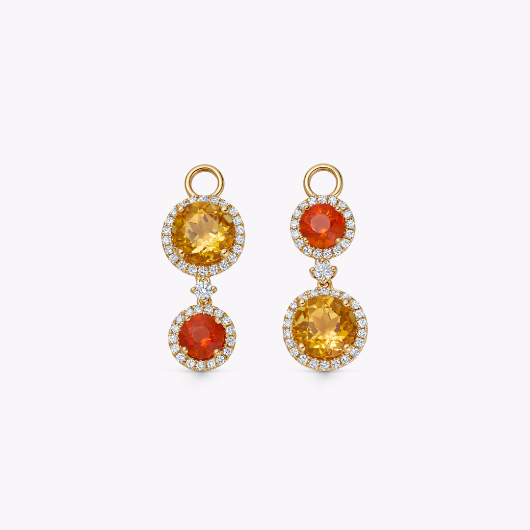 Citrine, Fire Opal and Diamond Surround Mismatched Detachable Drops