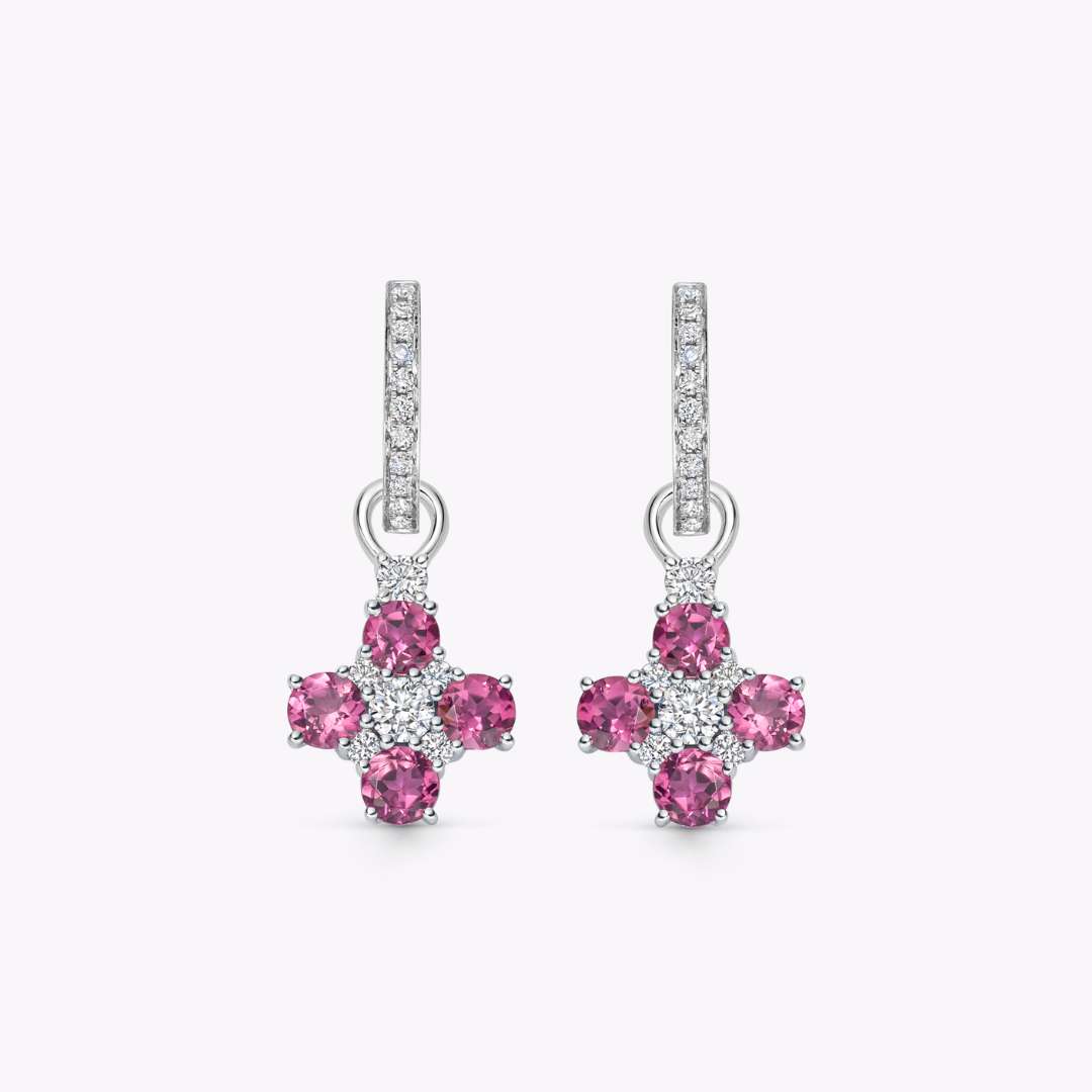 Pink Tourmaline Round Cluster Detachable Drops
